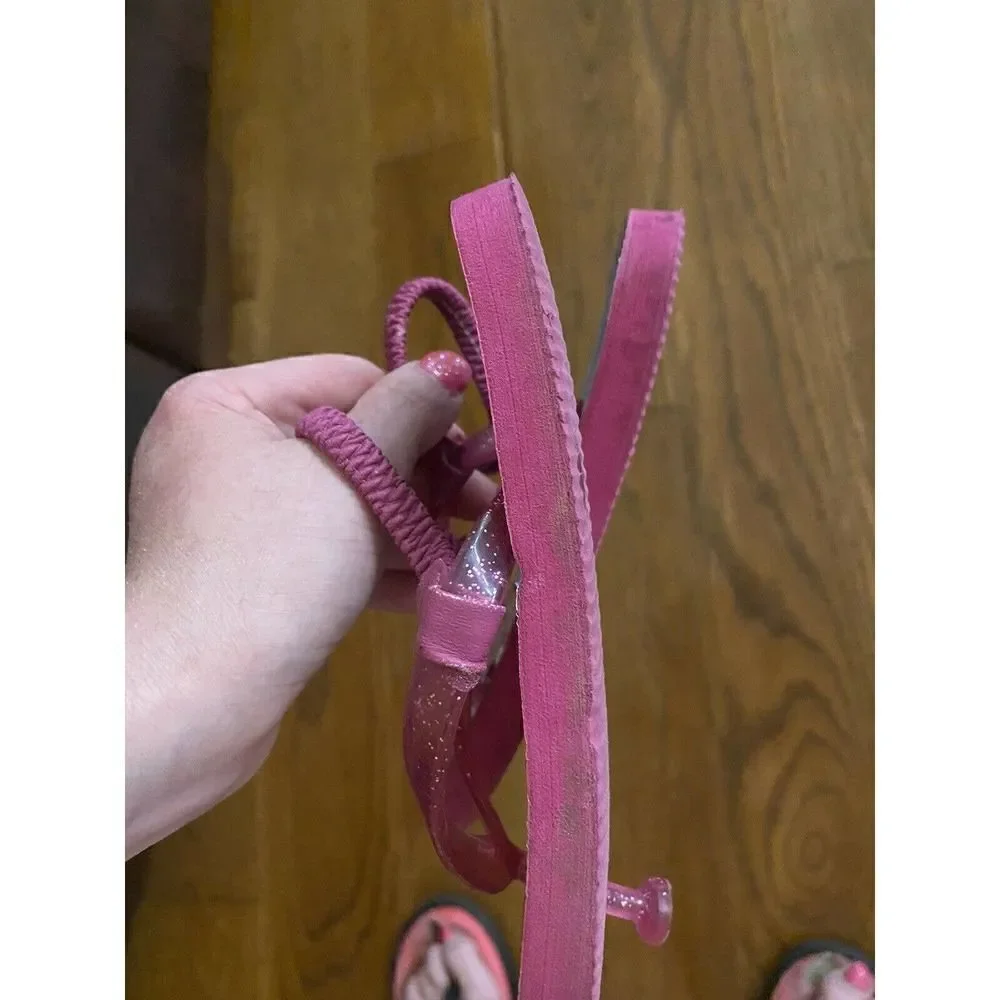 Frozen girls pink glittery flip flops